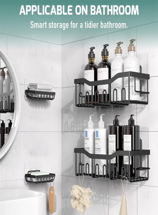 iSTAR Metal Wall Mounted Bathroom Shelves with Hooks | Self Adhesive Multipurpose Toiletries Organiser Racks | Rust Proof Shower Caddy for Skincare, Cosmetic, Bathroom, Kitchen, Living Room (Set of 4) - Image 3